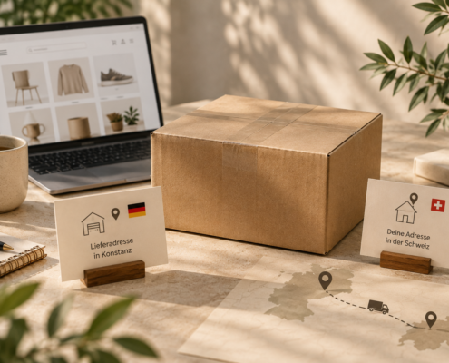 Paket eines deutschen Online-Shops mit Lieferadresse in Konstanz und Weiterreise in die Schweiz